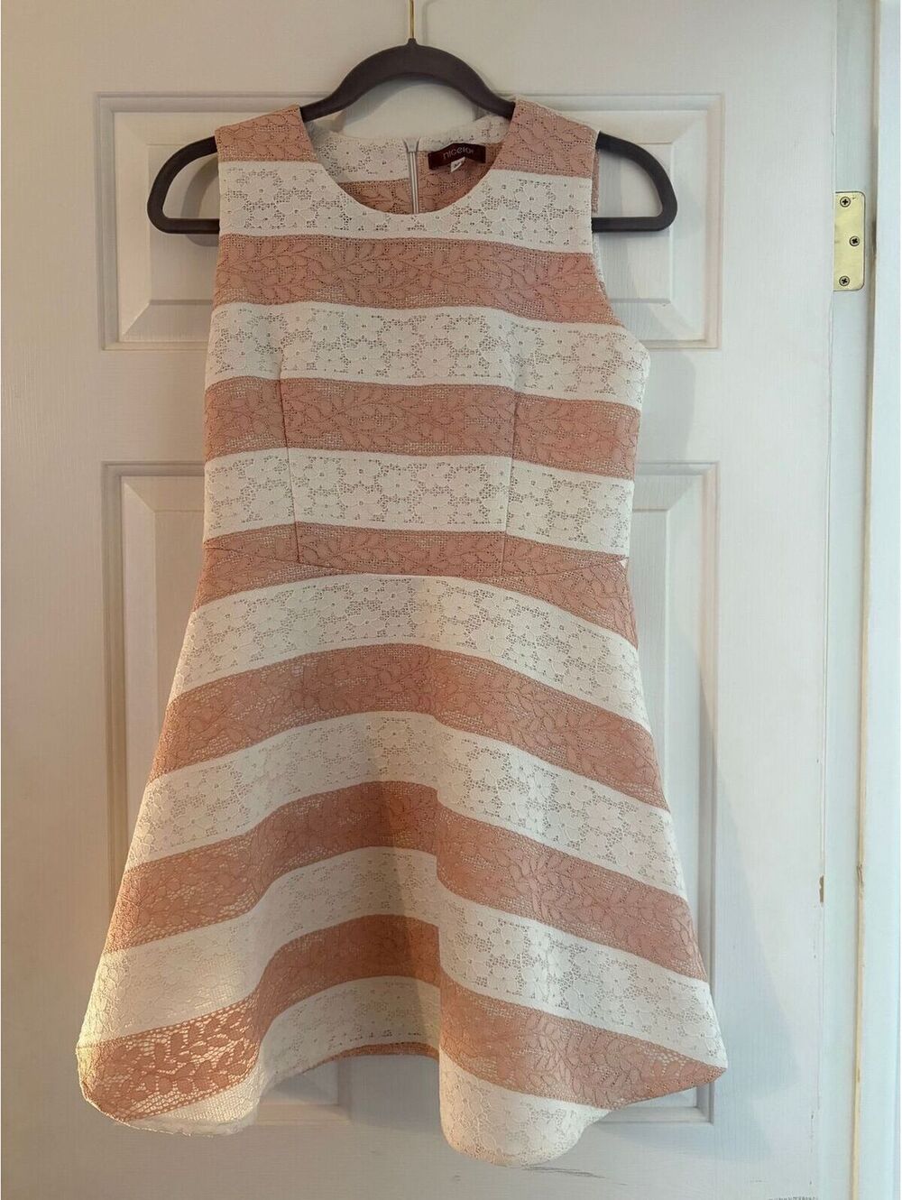#259 Nicelor striped lace fit-and-flare mini dress